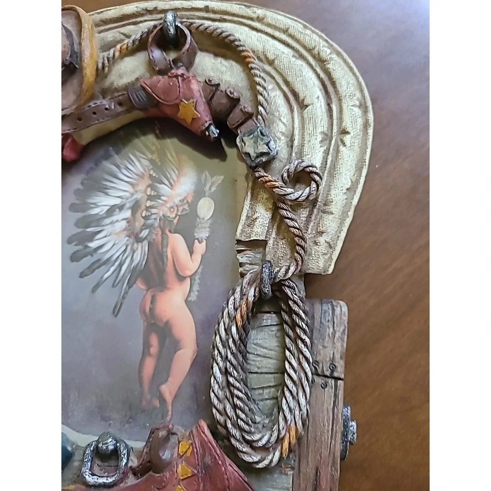 Western Cowboy Saddle Rope 3D Picture Frame Decor Brown 4 x 6 Photo Resin Rustic